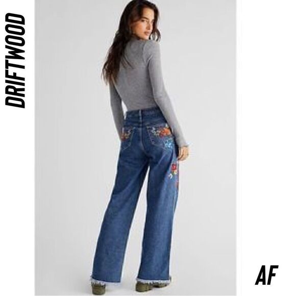 DRIFTWOOD OLLIE EMBROIDERED WIDE LEG JEANS NWT SIZE 28 - Picture 4 of 11